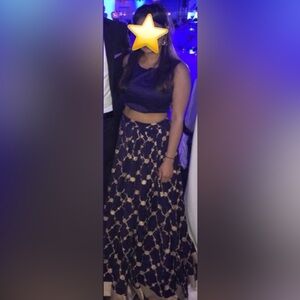 Navy Blue and Gold Lengha Set